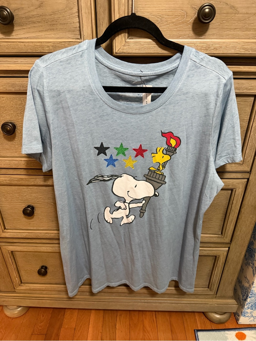 Lane Bryant Light Blue Snoopy & Woodstock Flag Graphic Tee